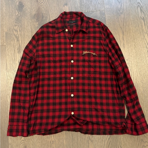Allsaints Relaxed Fit Red/Black Flannel Vintage - Picture 1 of 4